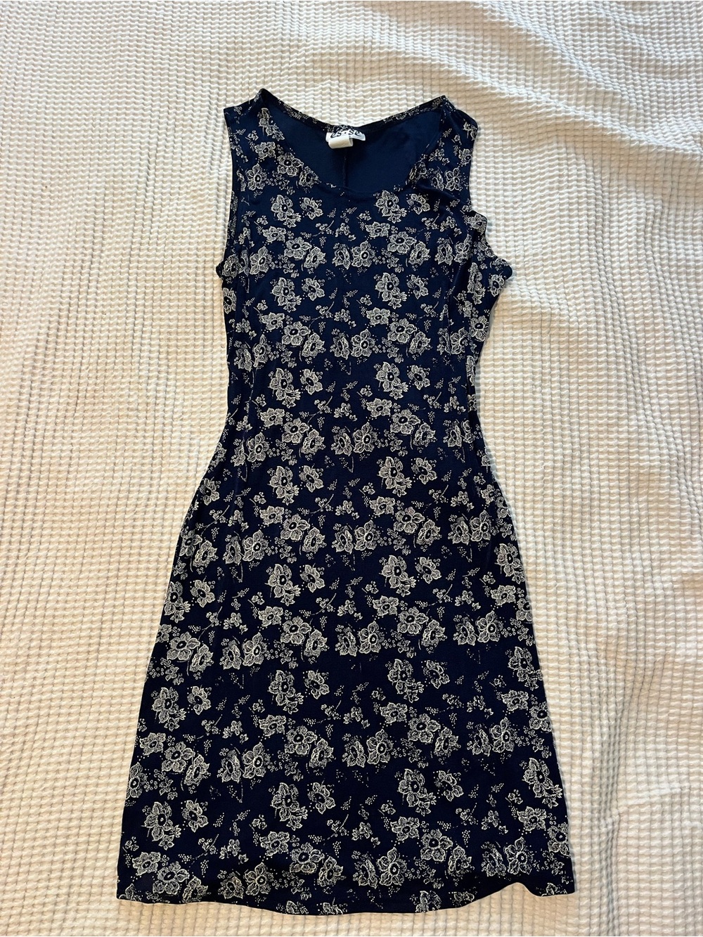 Vintage Navy and White Floral Midi Dress